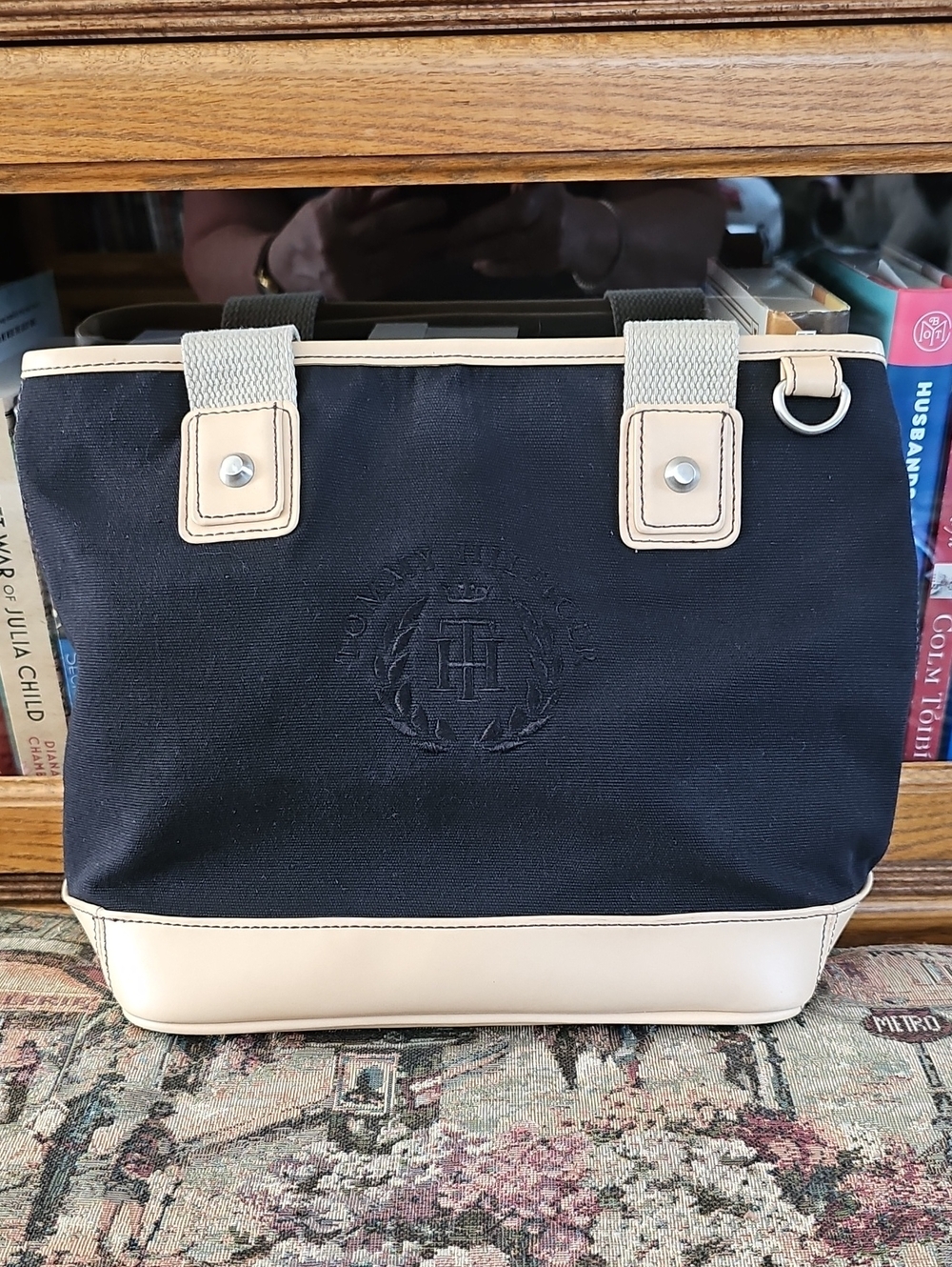 Tommy Hilfiger Black Canvas Tote with Cream Trim